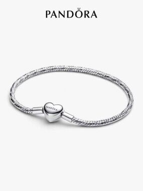 Pandora Heart Clasp Faceted Snake Chain Bracelet